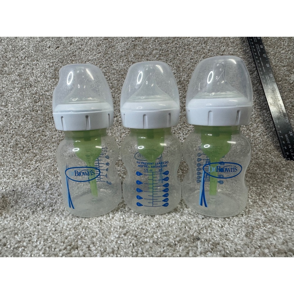 Dr. Browns Natural Flow Anti-Colic Baby Bottles 5oz Wide-Neck 3 Pack White Green